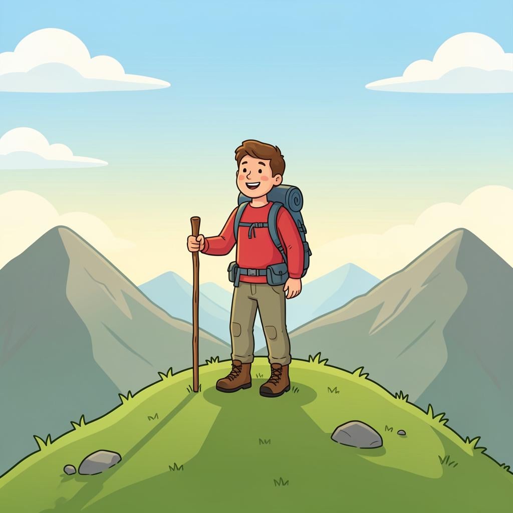 A hiker standing on a high mountain peak looking out at the view.