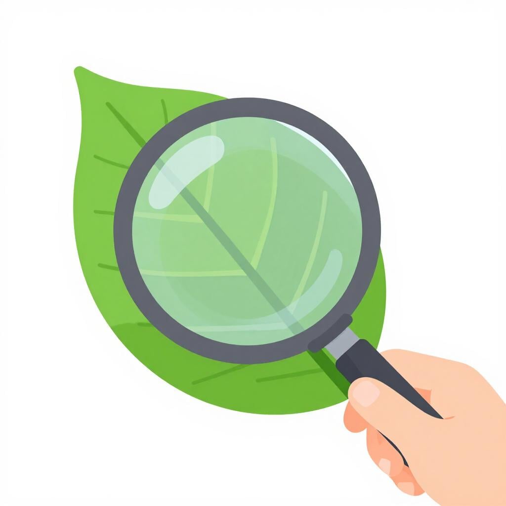 A magnifying glass held over a green leaf, showing the tiny veins and structures in great detail.