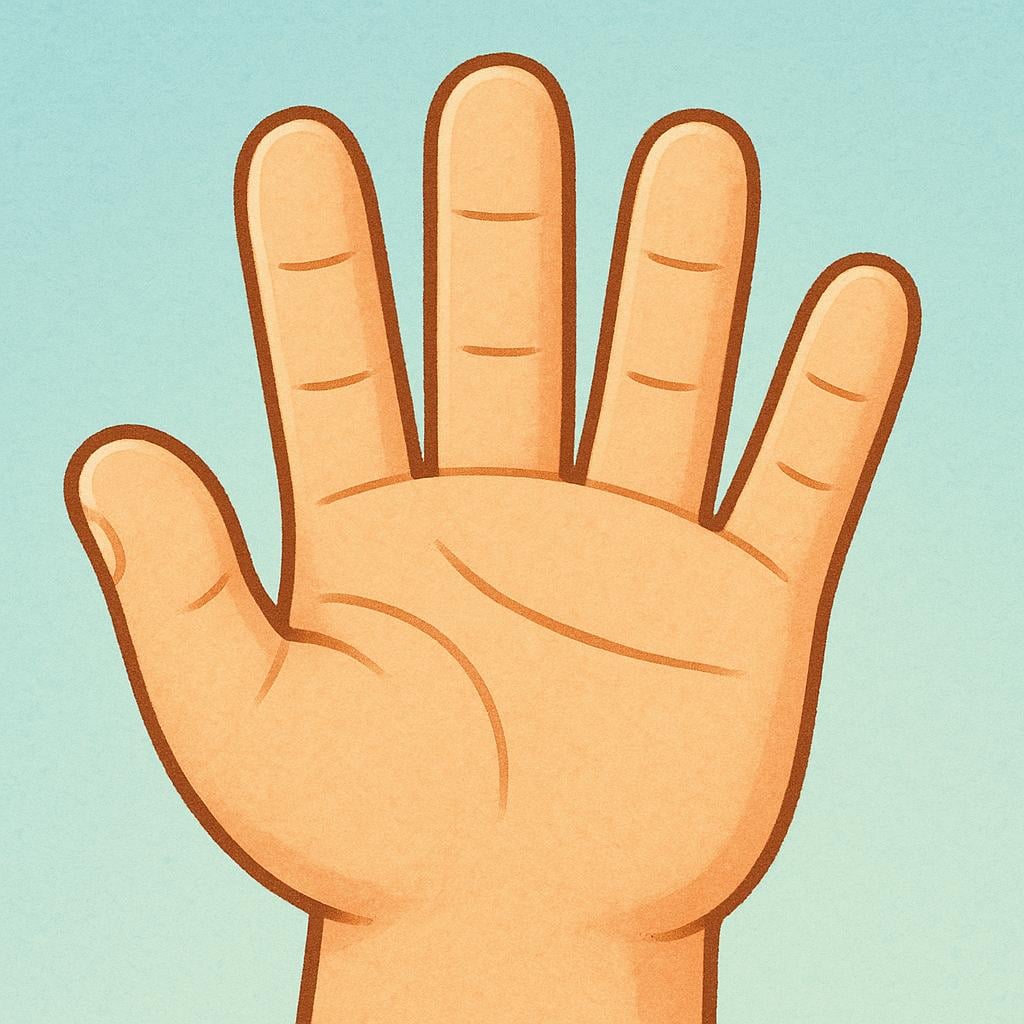 A close-up illustration of a human hand with five distinct fingers.