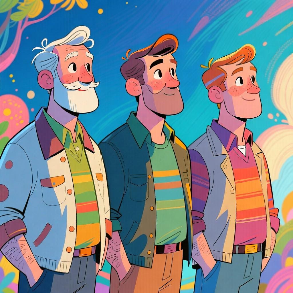 Drie verschillende volwassen mannen die bij elkaar staan.