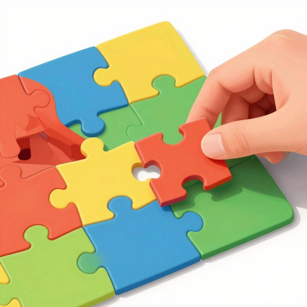 Eine Hand, die das letzte Teil in ein Puzzlespiel legt.