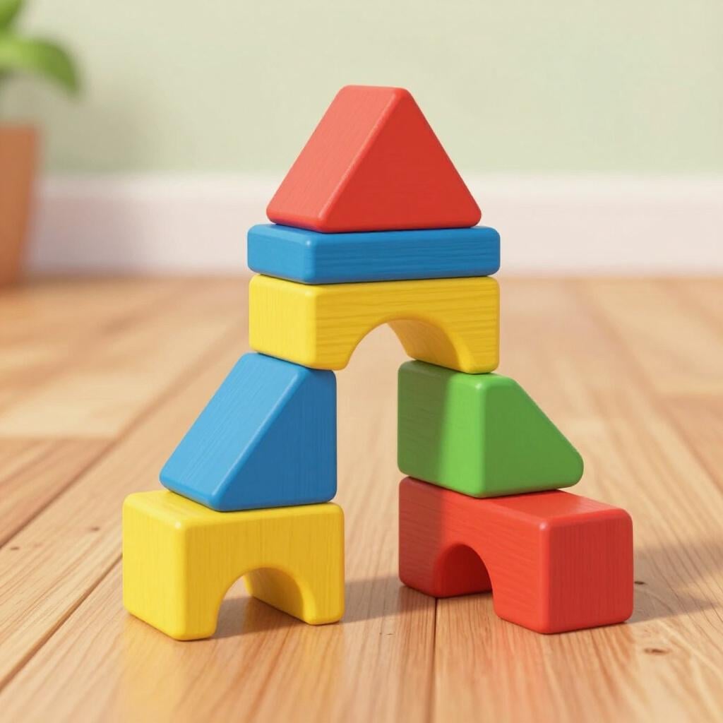 En uppsättning träklossar arrangerade i en prydlig pyramidform.