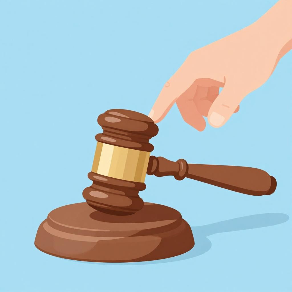 A wooden gavel resting on a block with a person's hand reaching toward it in a formal setting.