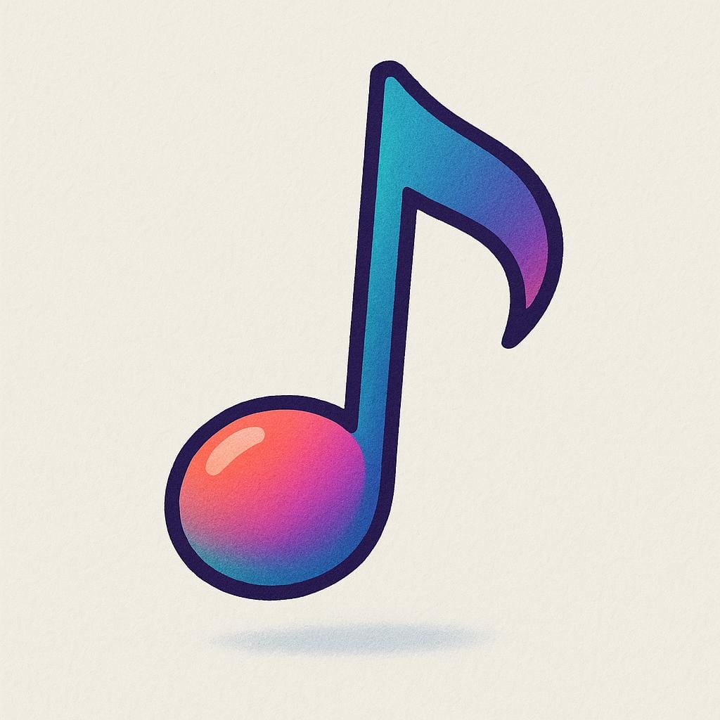 A single, large, colorful musical note, specifically an eighth note, floating in the air to represent sound.