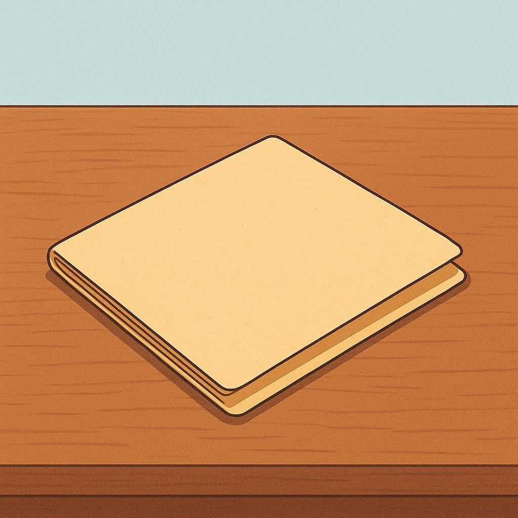 A simple illustration of a closed manila file folder resting on a wooden surface.