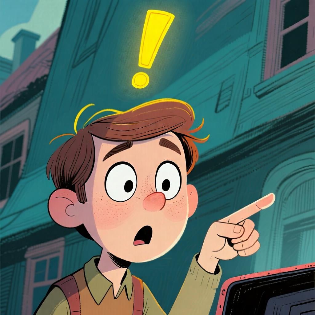 A person with a surprised, wide-eyed expression, with a bright exclamation point above their head to show emphasis or a sudden realization.