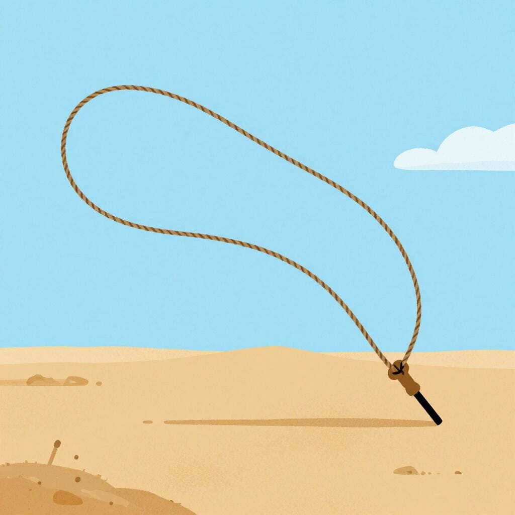 A coiled rope lasso flying through the air.