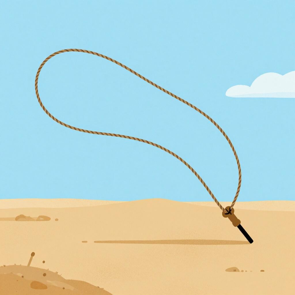 A coiled rope lasso flying through the air.