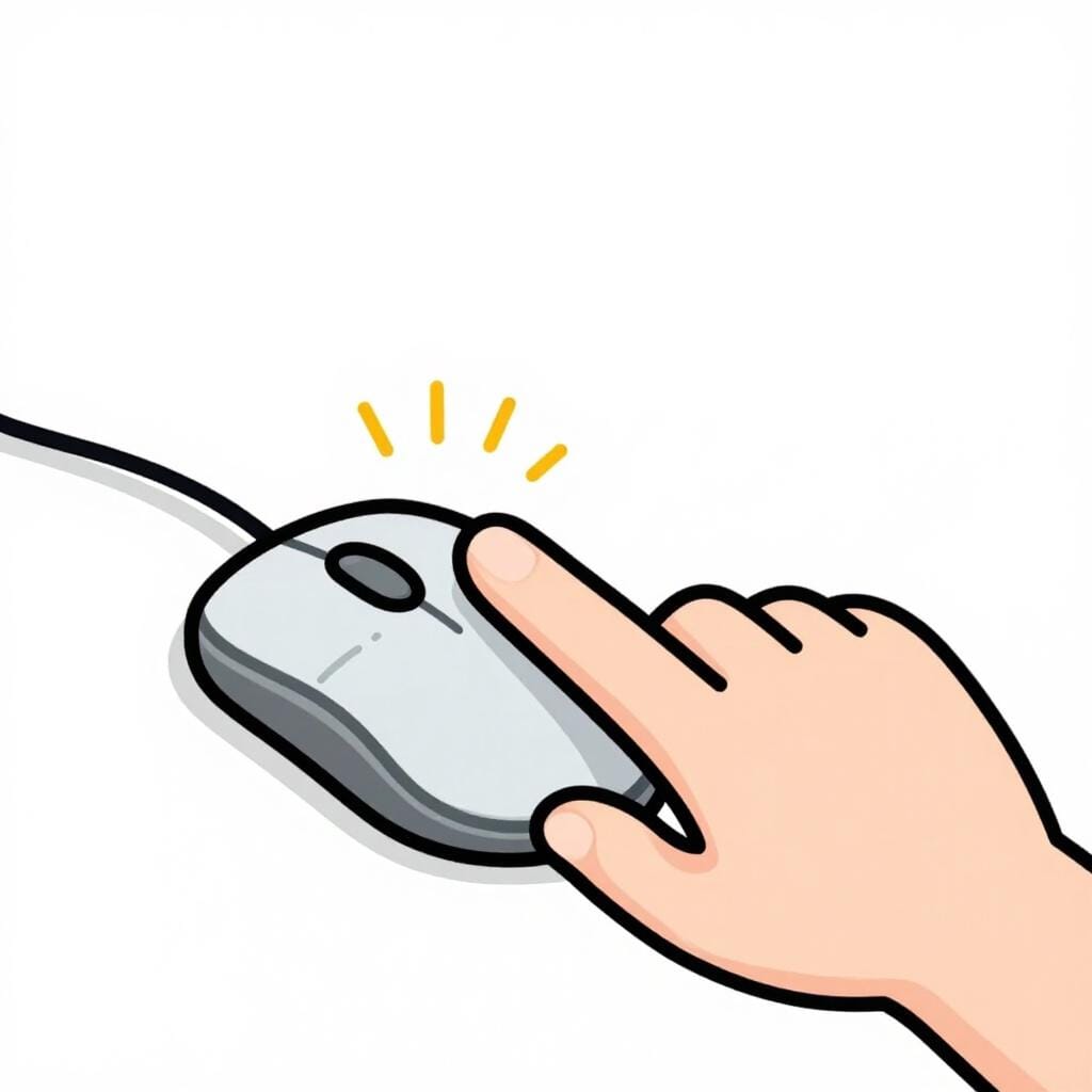 A finger pressing down on a computer mouse button.