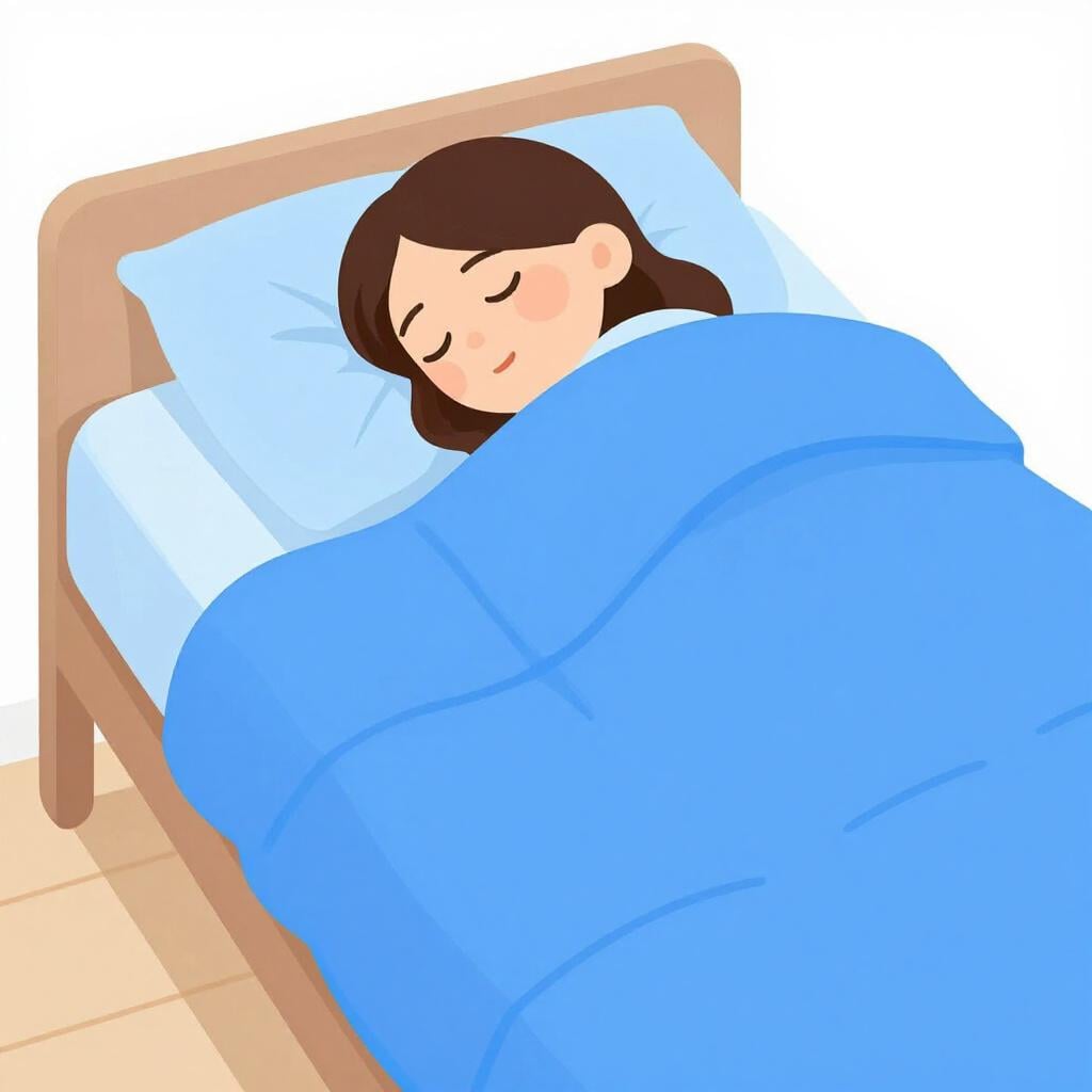 Une personne dormant paisiblement dans un lit douillet avec une couverture bleu doux.