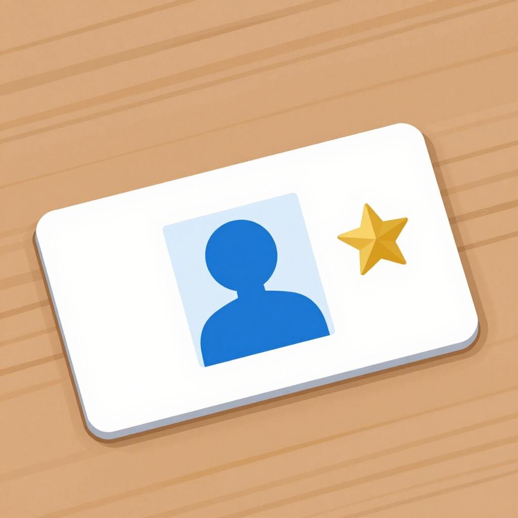 人物のシルエットと小さなエンブレムが付いたカラフルなプラスチック製IDカード。