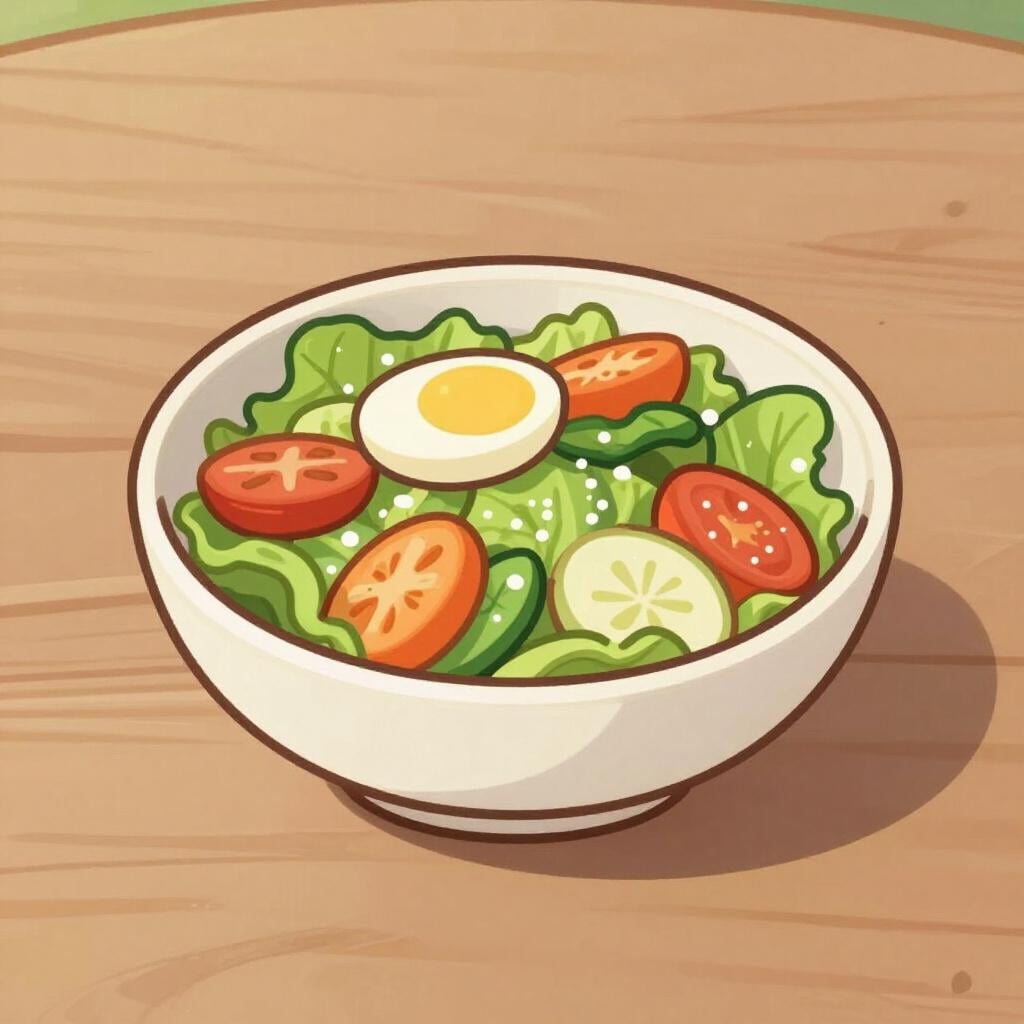 A small bowl of fresh salad with tomatoes and cucumbers served as a first course.