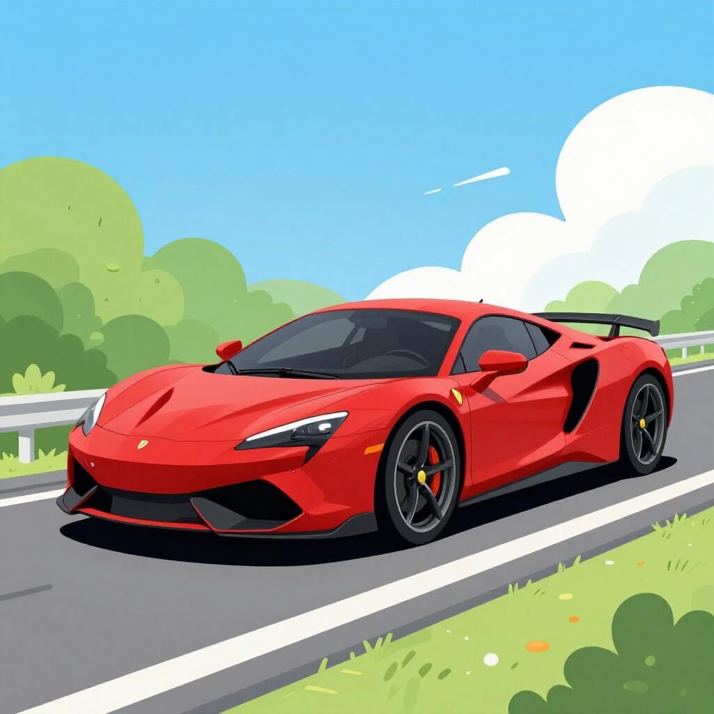 Um carro desportivo elegante e vermelho vivo com um acabamento brilhante e design aerodinâmico.