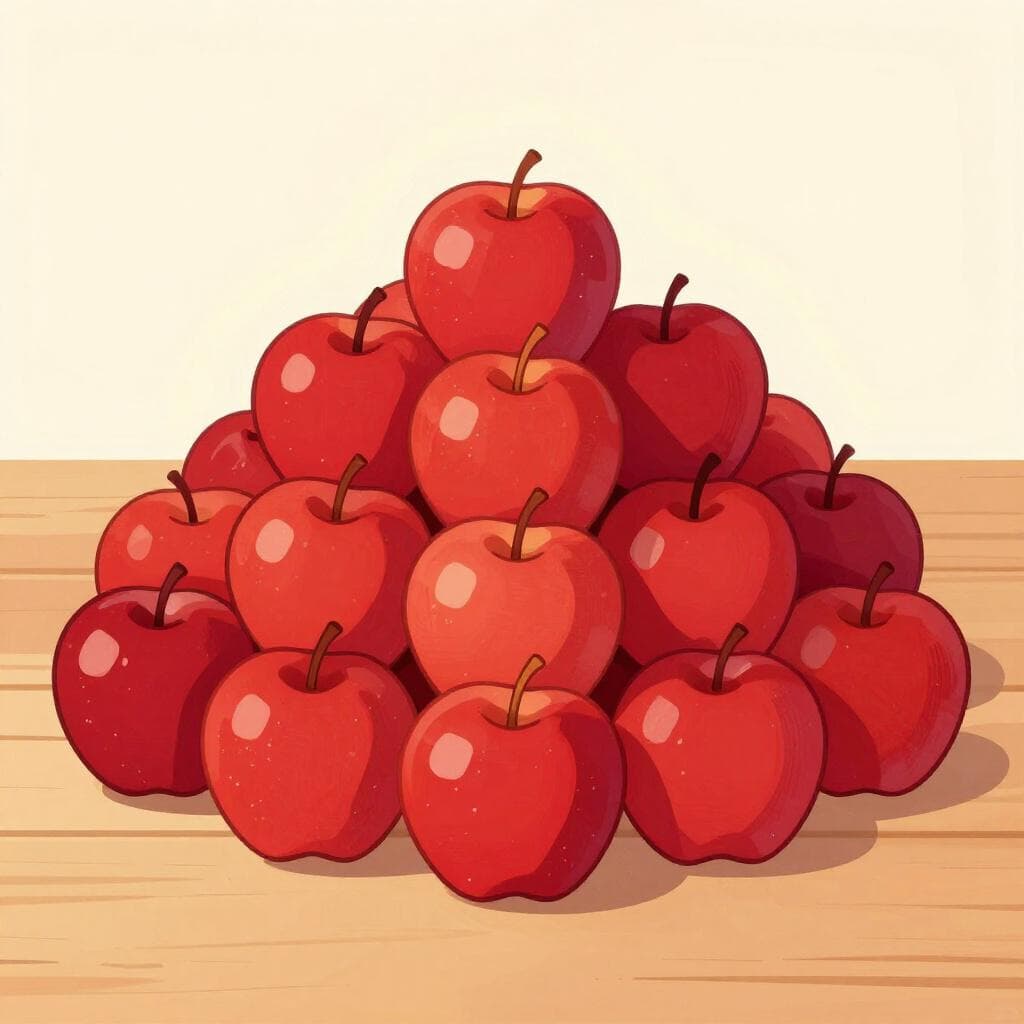 A large, neat pile of one hundred bright red apples.