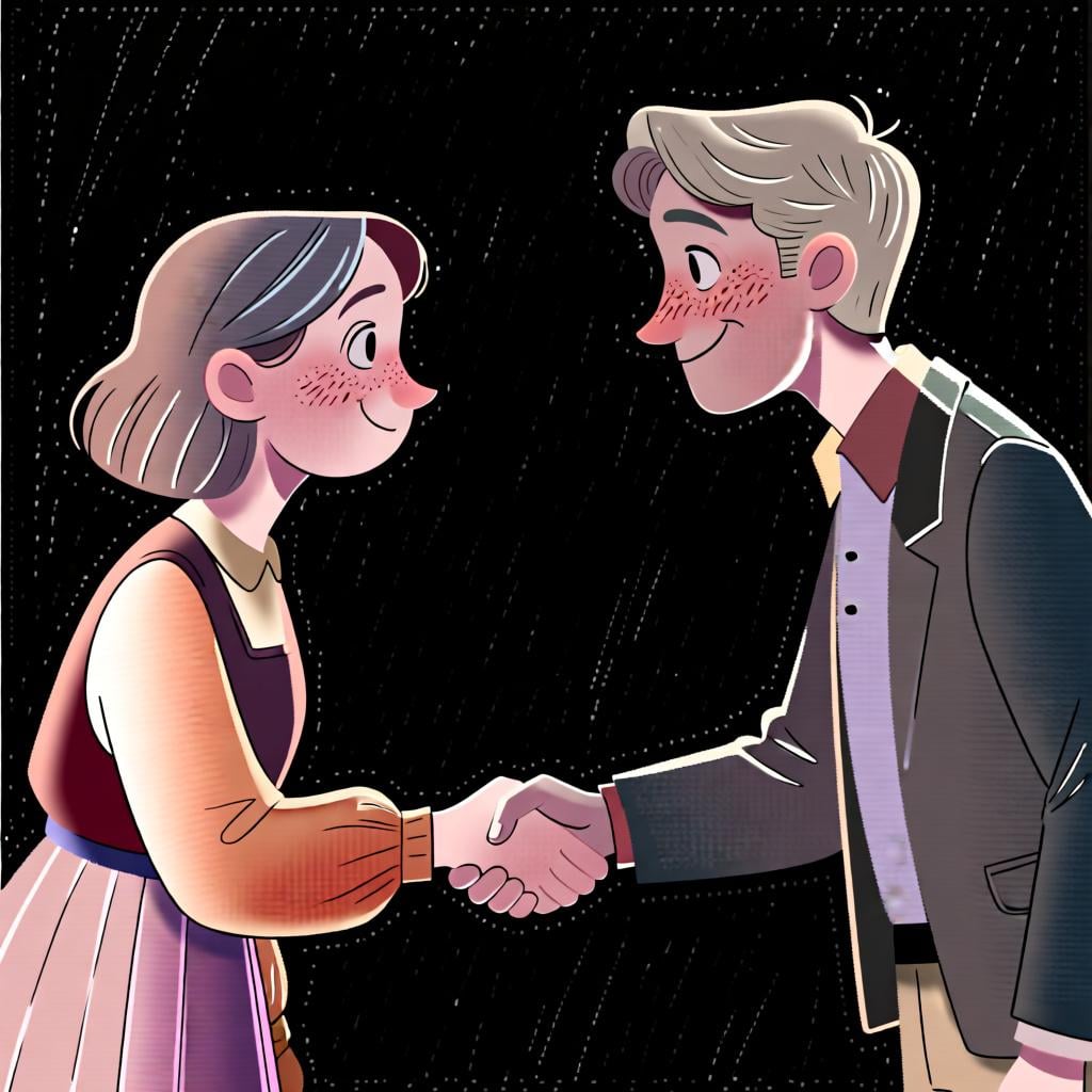 Two people warmly shaking hands, illustrating a mutual action.