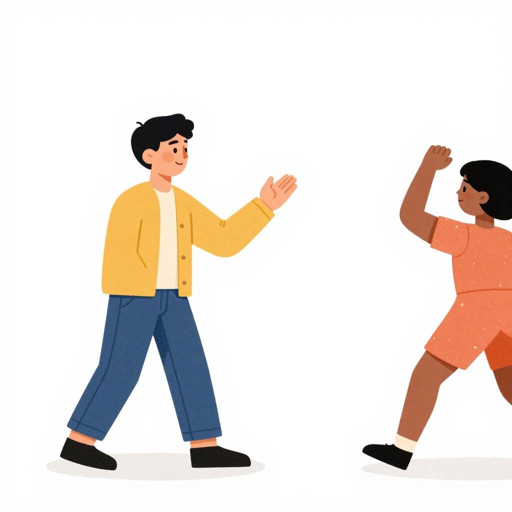 A person pointing toward a dance floor, encouraging a friend to join in.