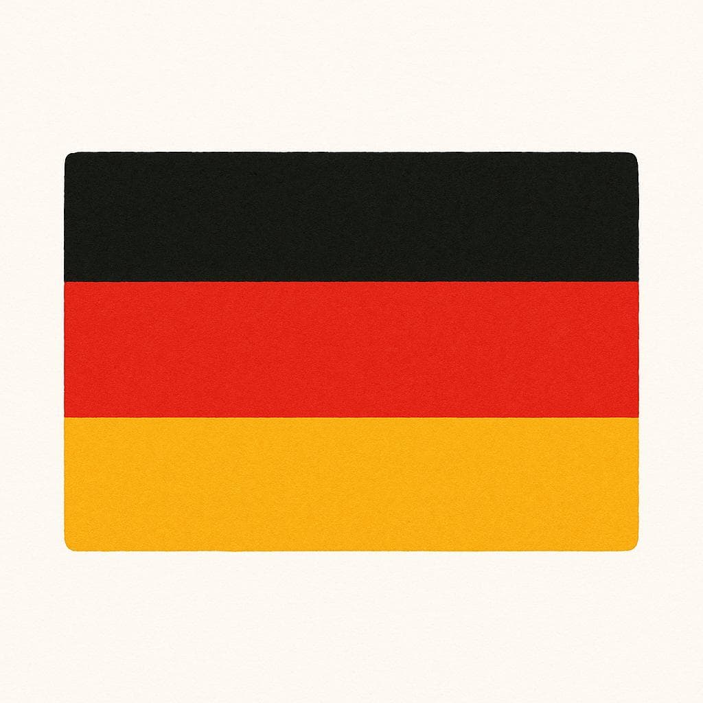 Una semplice raffigurazione della bandiera tedesca, composta da tre strisce orizzontali di nero, rosso e oro.