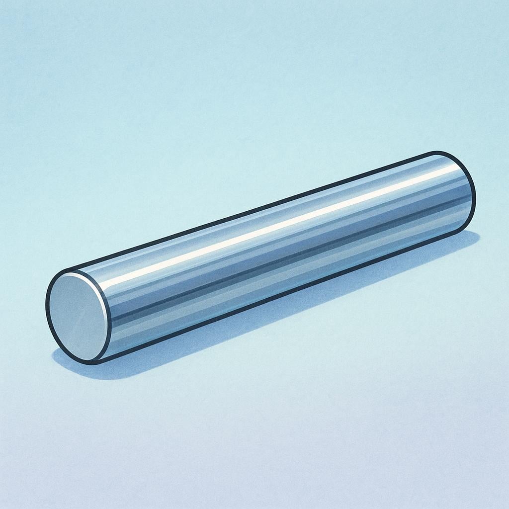 A close-up view of a single, straight, polished metal rod.