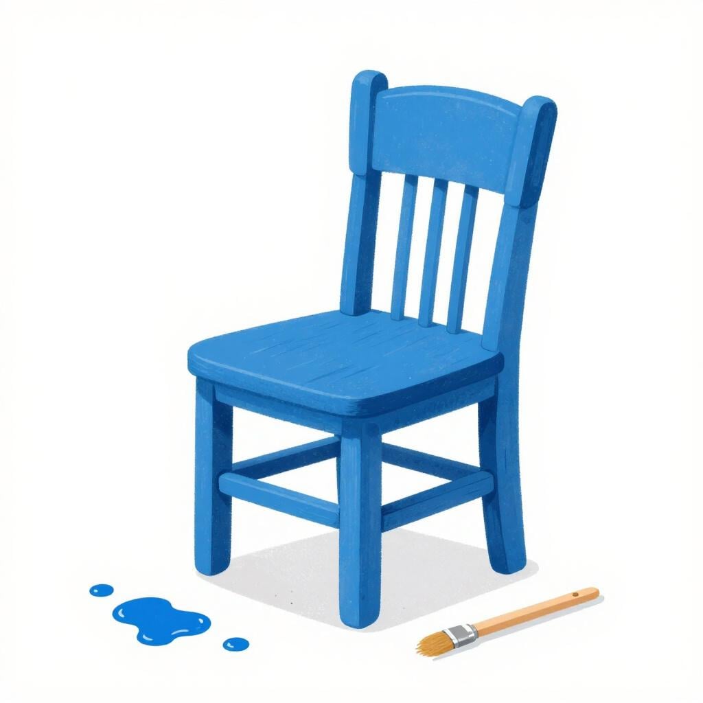 A wooden chair freshly painted in a bright blue color.