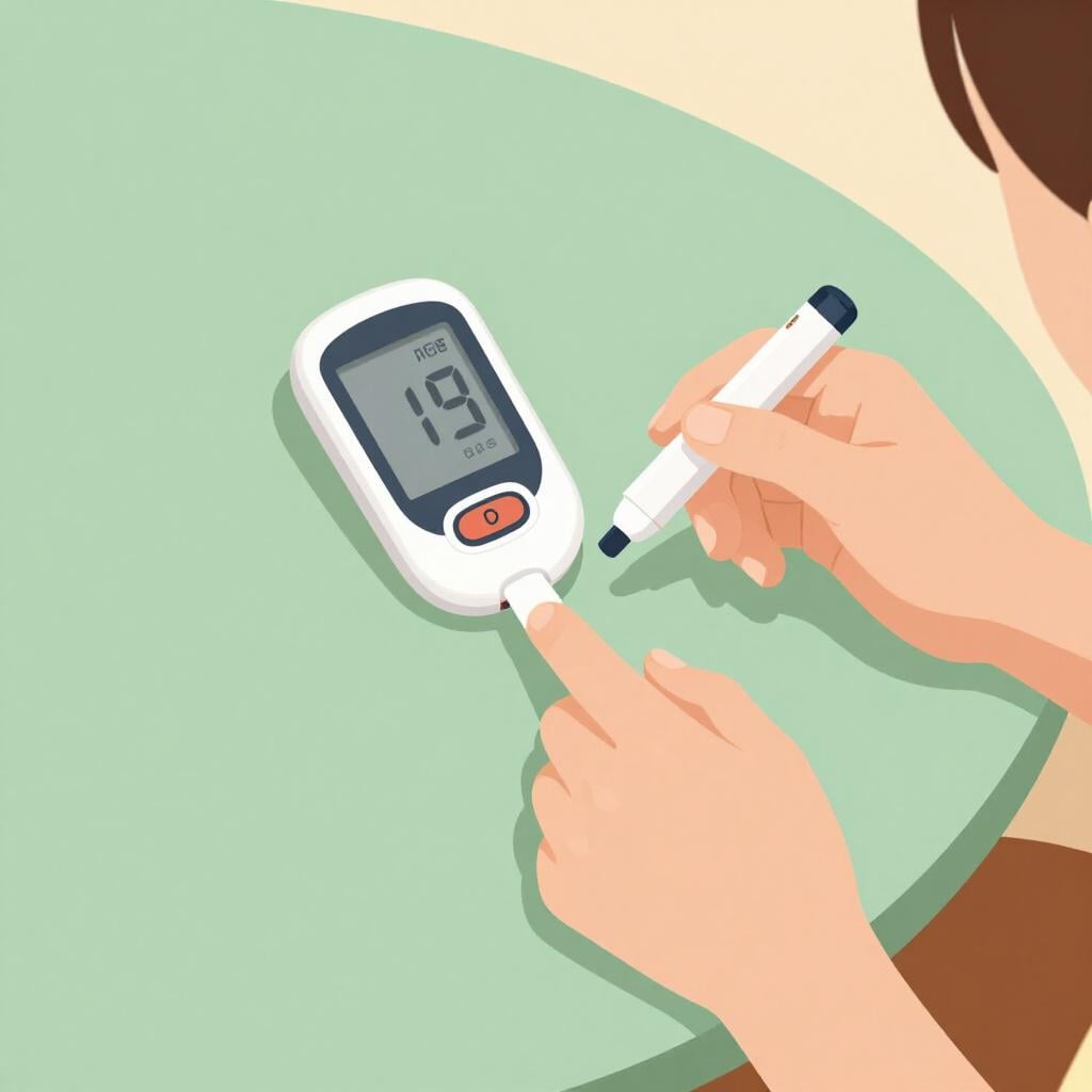 Eine lächelnde Person, die ihren Finger mit einem kleinen elektronischen Gerät überprüft.