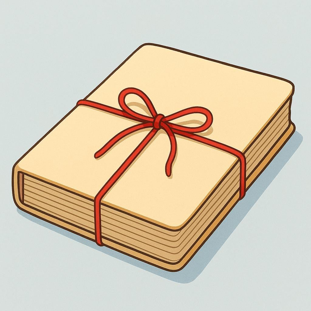 A simple, thick manila file folder, securely tied shut with a piece of red string, representing a formal report or summary document.