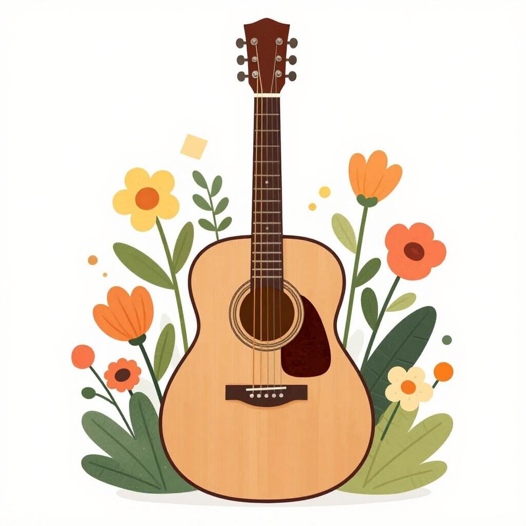 A wooden acoustic guitar decorated with colorful flowers, representing Hispanic culture.