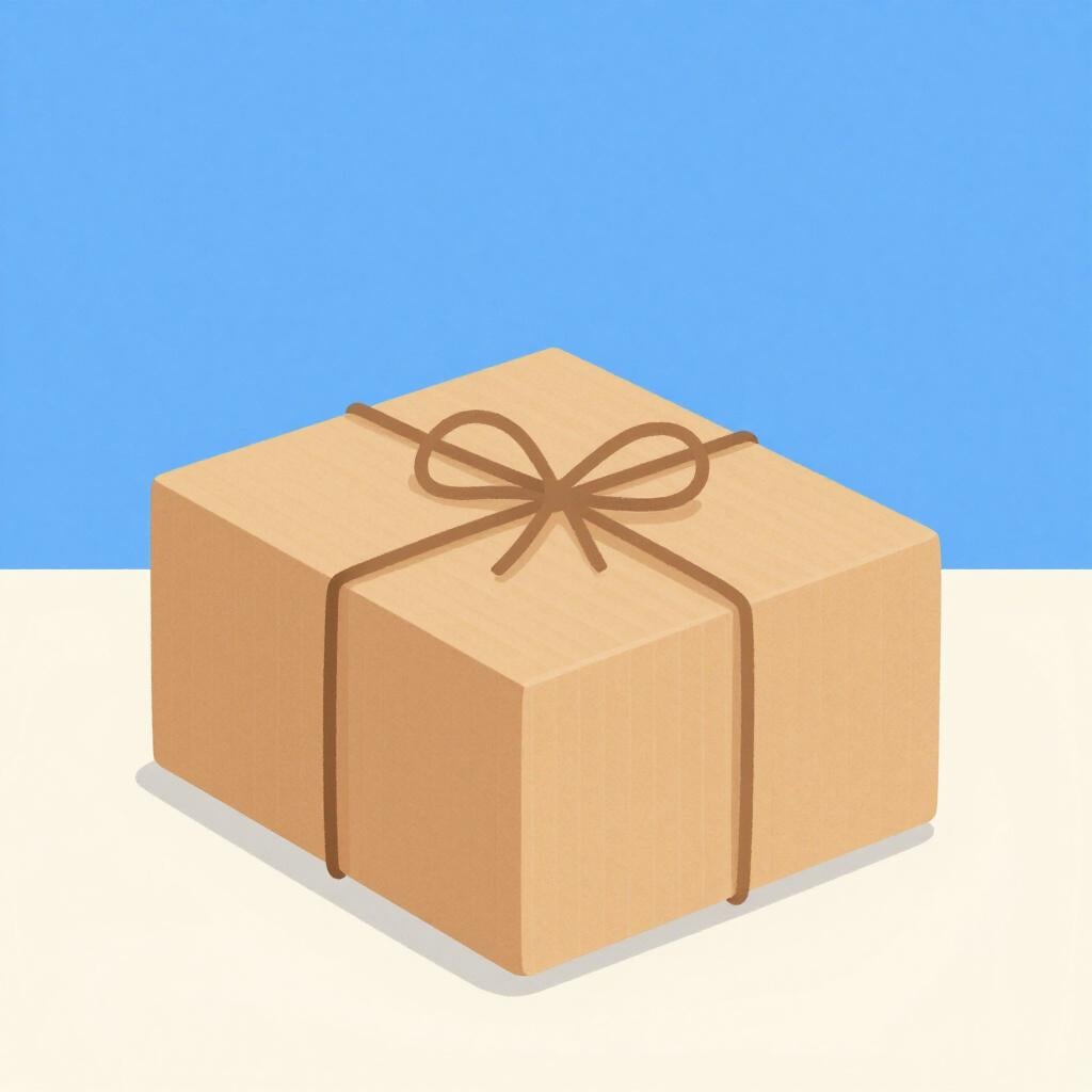 A brown cardboard box tied with a simple piece of twine.