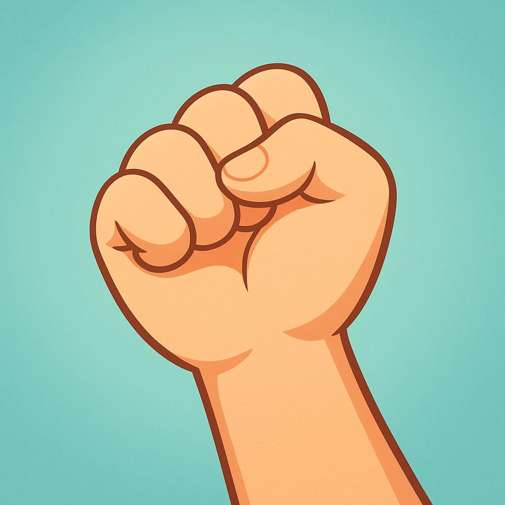 A close-up illustration of a tightly closed human hand, forming a fist.