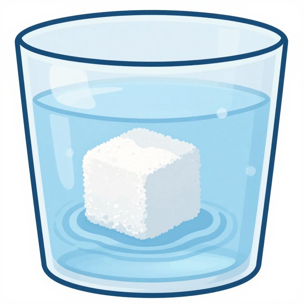 A sugar cube disappearing as it is stirred into a cup of clear water.