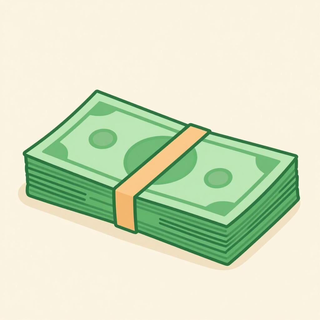 A thick stack of green banknotes tied with a simple rubber band.