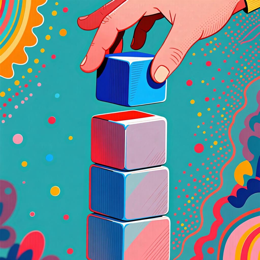 A hand selecting the first item from a row of identical objects.