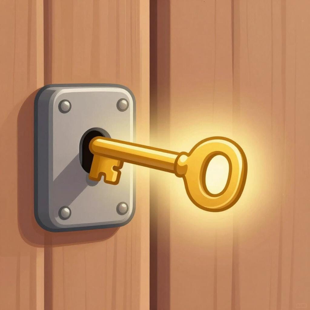 A golden key fitting perfectly into a lock.