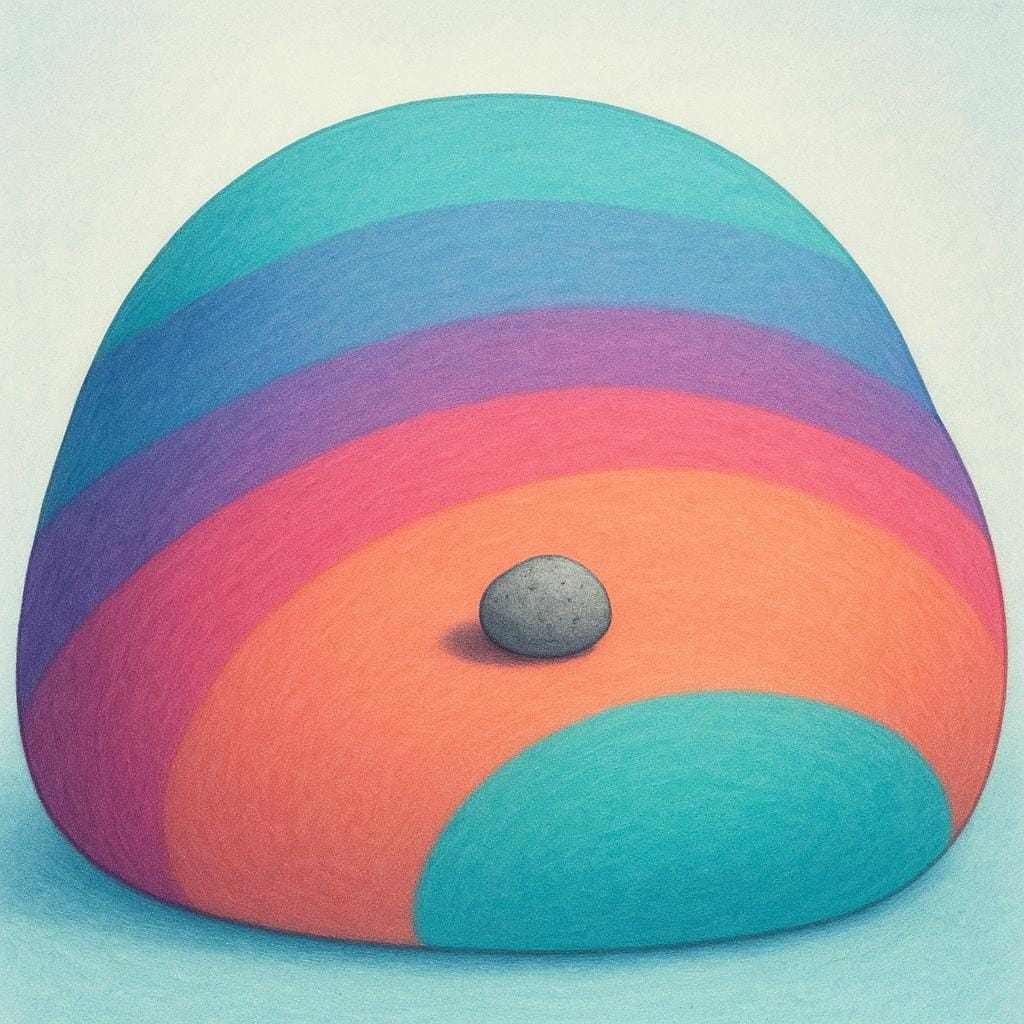 A tiny pebble resting on a huge, smooth stone, emphasizing the smallness of a trifle.