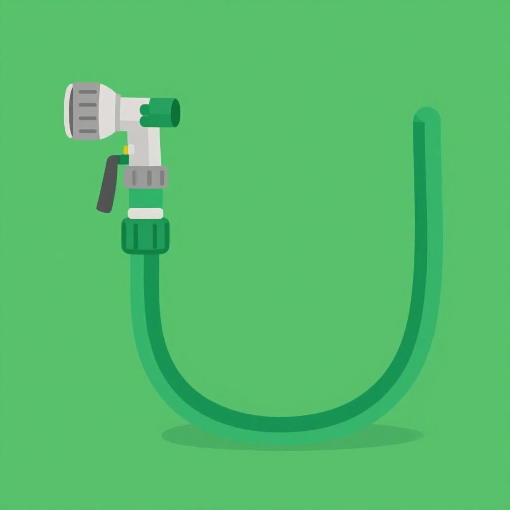 Een zachte, groene tuinslang die in een soepele lus buigt om flexibiliteit te tonen.