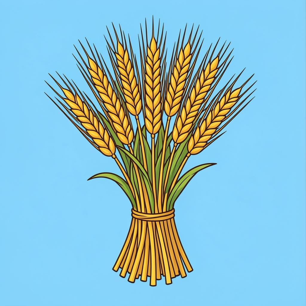 A close-up illustration of golden stalks of wheat swaying in a field.
