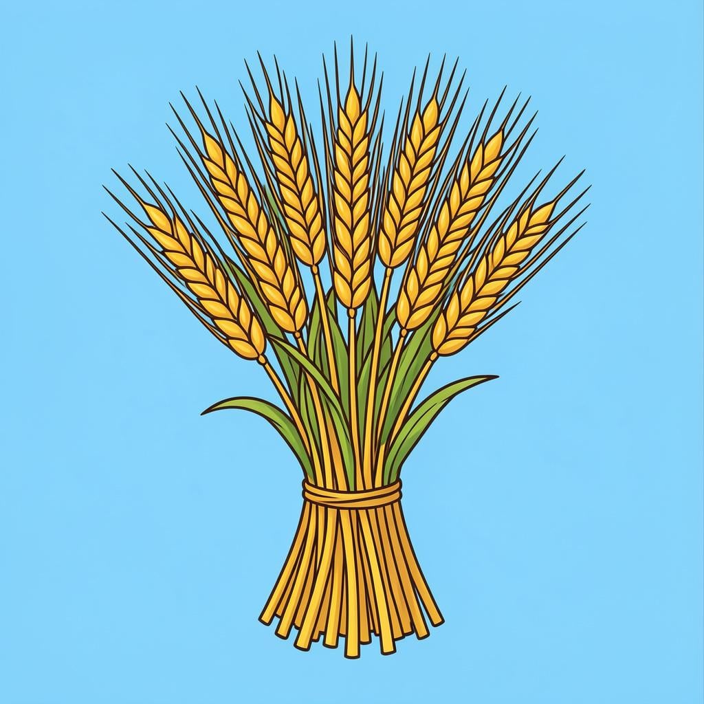 A close-up illustration of golden stalks of wheat swaying in a field.