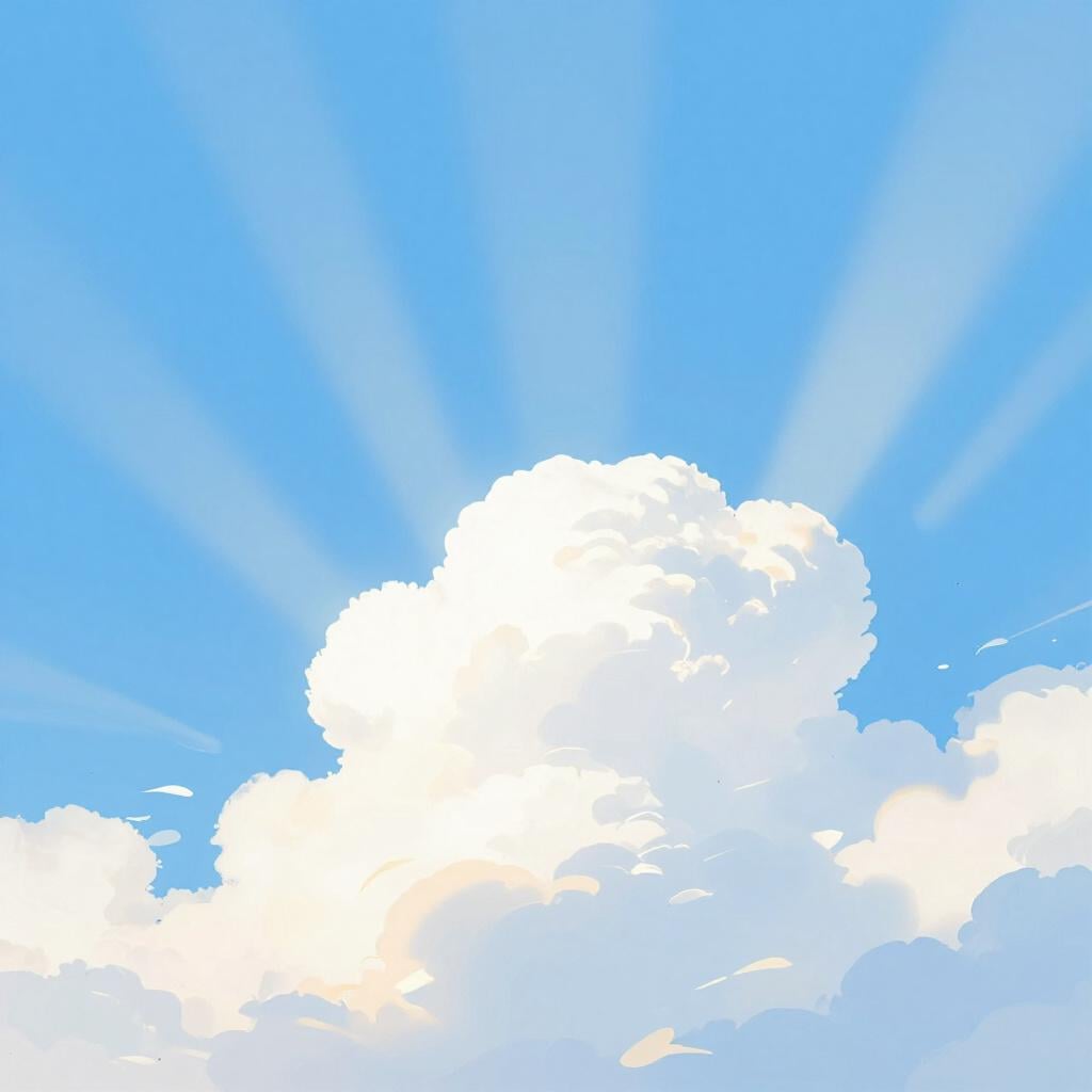 A peaceful scene of soft white clouds bathed in golden sunlight with a gentle glow.