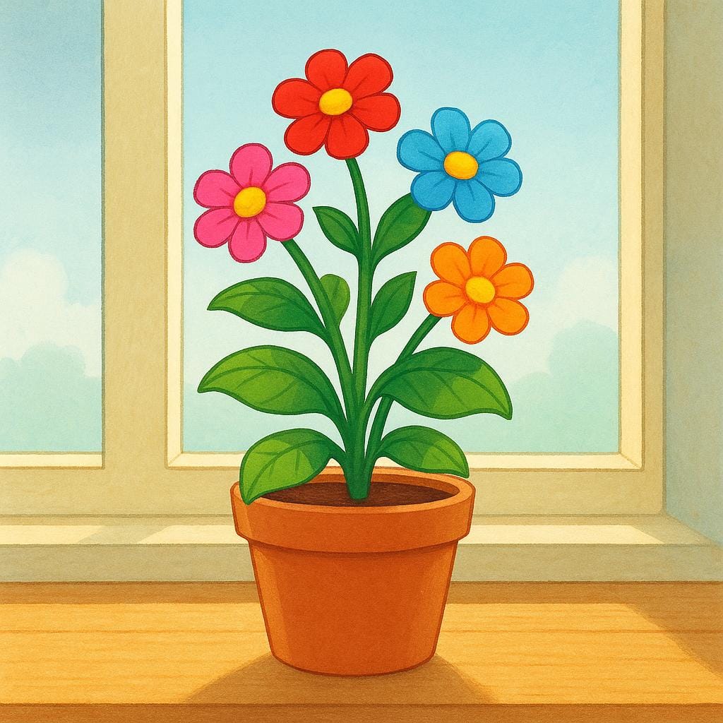 A vibrant, healthy green potted plant with bright red flowers, standing strong and upright in sunlight, symbolizing recovery and renewed vitality.