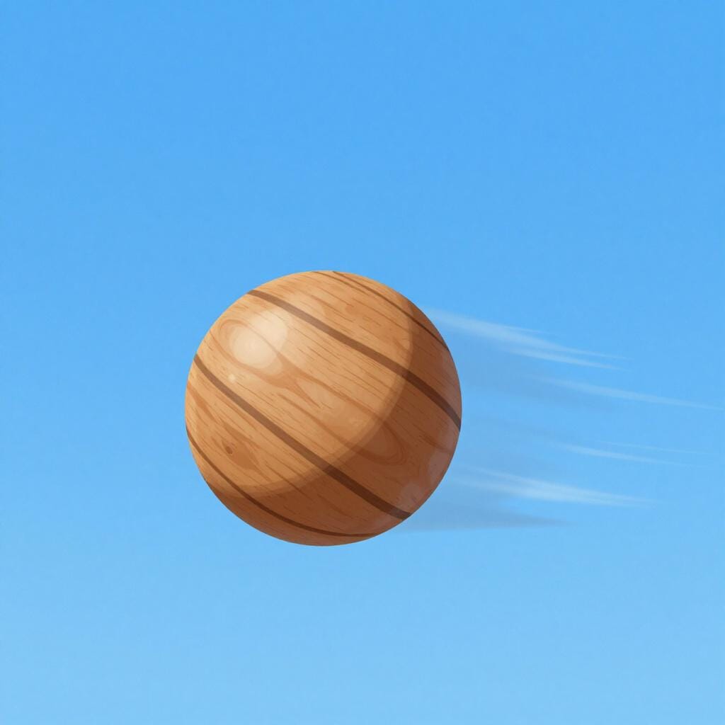 Una palla di legno che vola nell'aria con linee di movimento dietro.