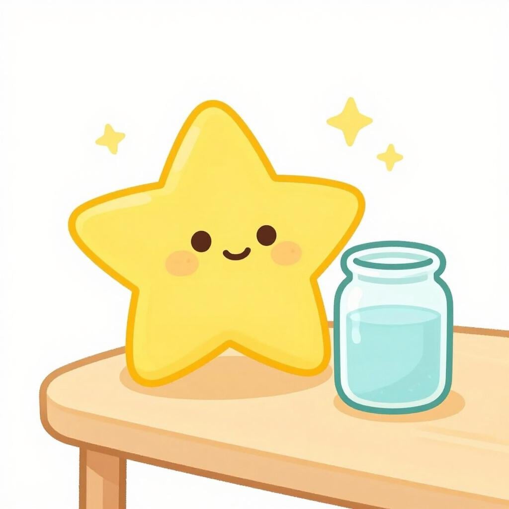 An illustration of a small star shining next to a glass jar.