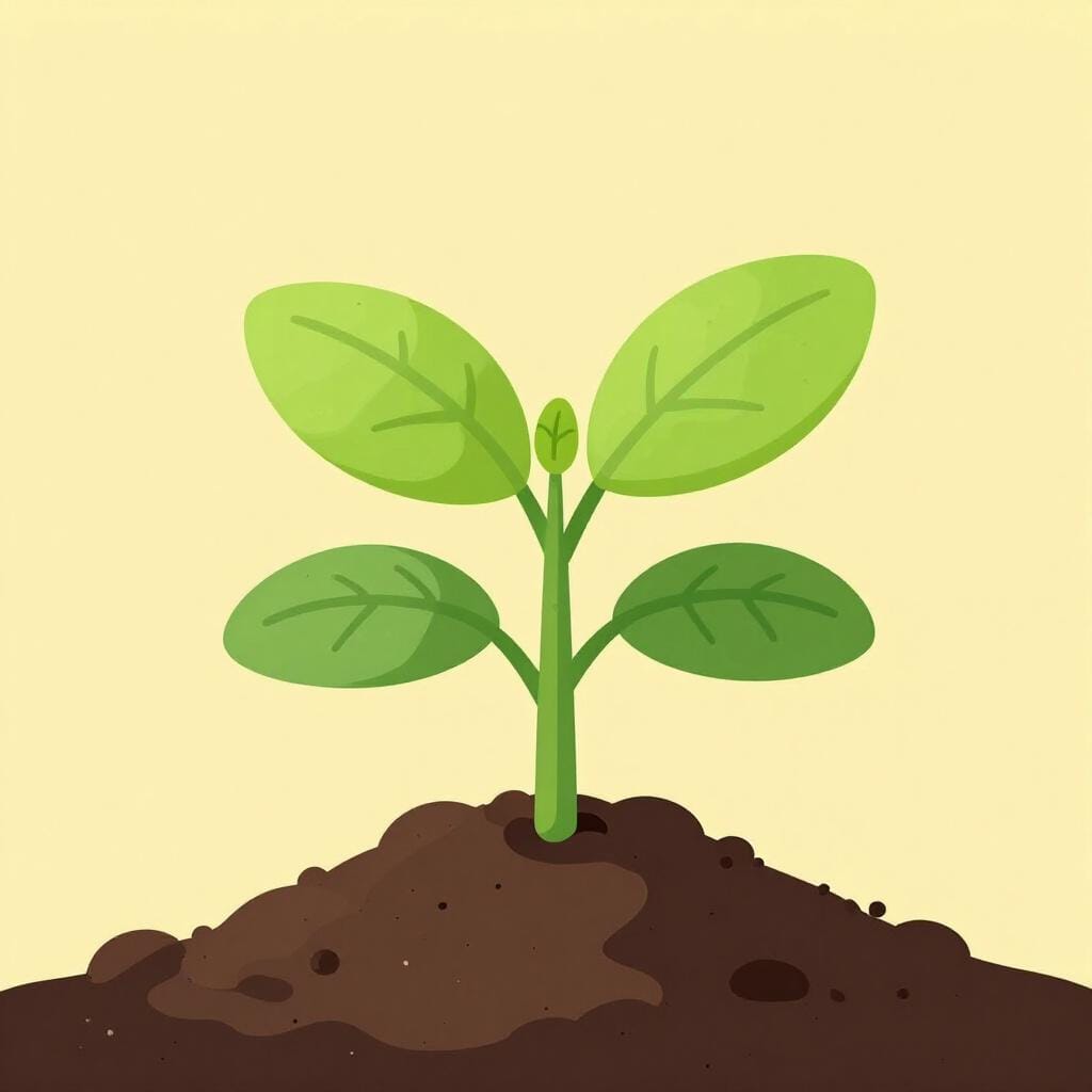 A vibrant, energetic young plant sprouting with strong green leaves and a thick stem.