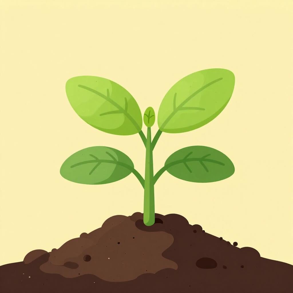 A vibrant, energetic young plant sprouting with strong green leaves and a thick stem.