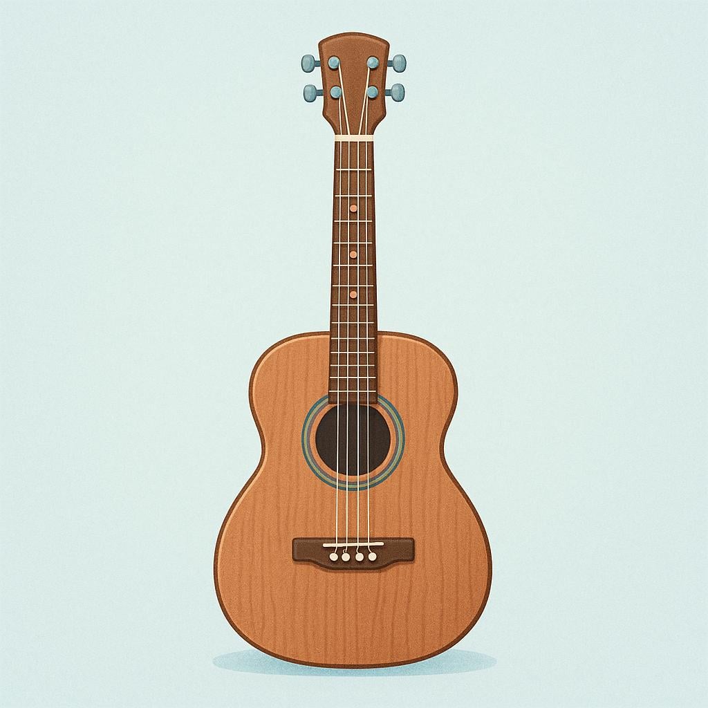 A detailed illustration of a single acoustic guitar with six strings, typically used for playing various types of music.