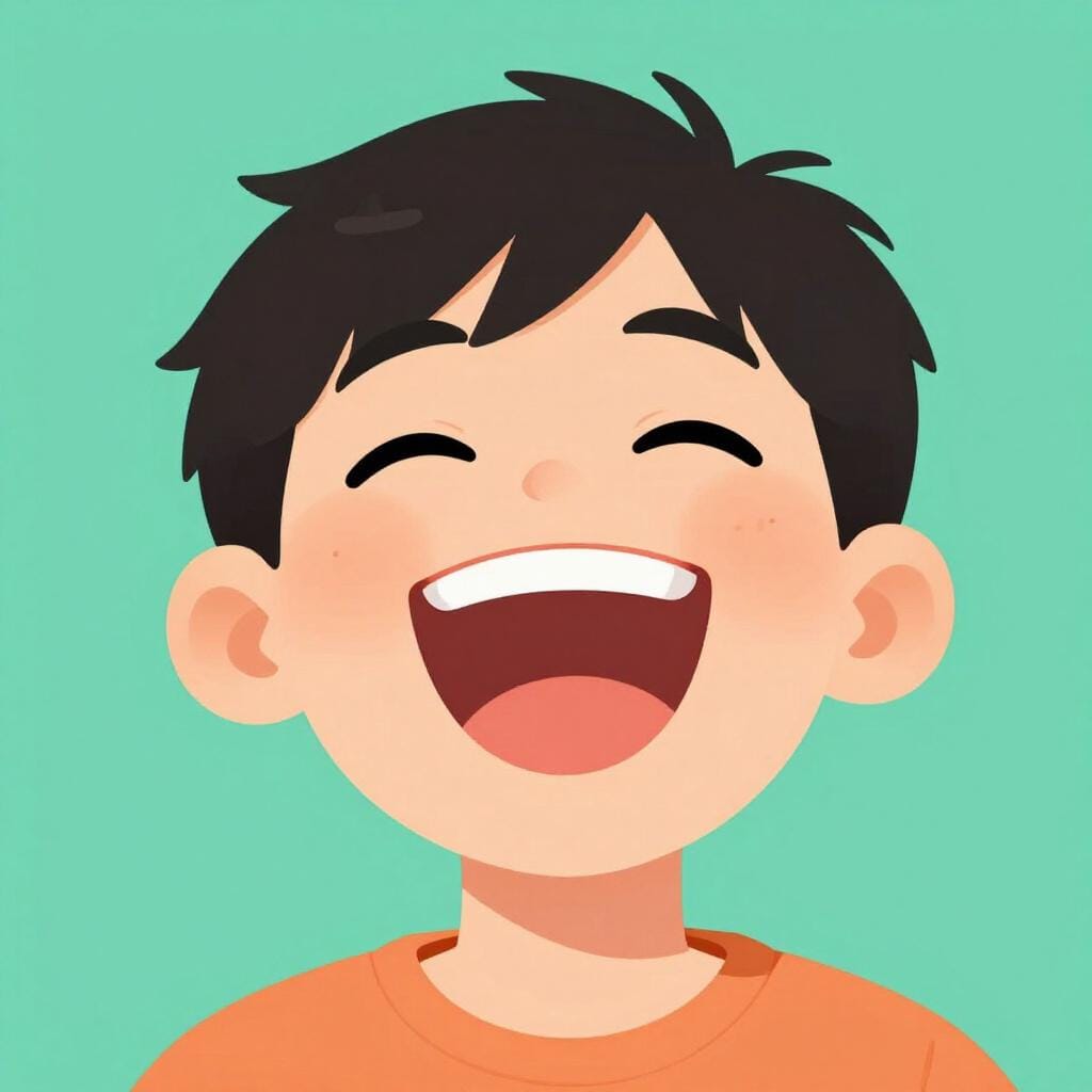 Una persona allegra con la testa all'indietro, la bocca spalancata in una risata fragorosa.