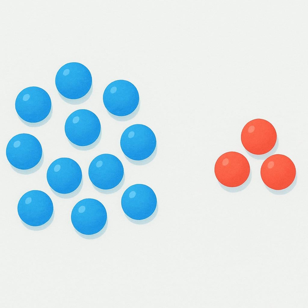 A visual representation showing a clear majority: a large group of blue circles next to a small group of red circles.