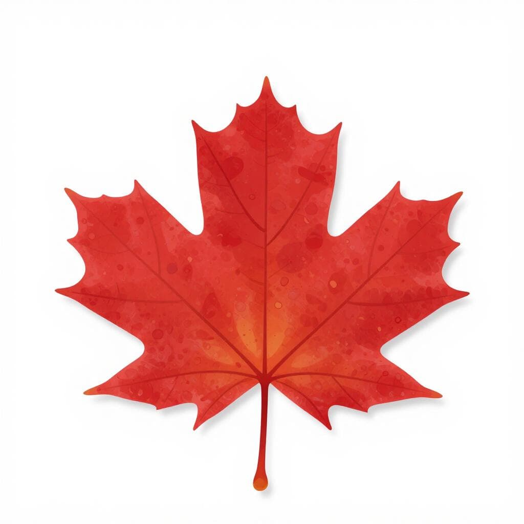 Una foglia d'acero rossa e vibrante con punte distinte, che rappresenta un simbolo del Canada.