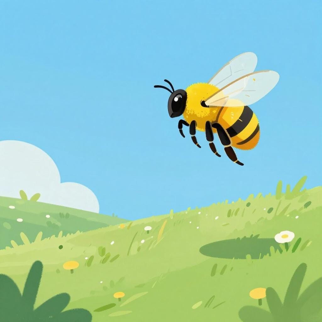 A small bright red bee flying toward a green leaf.