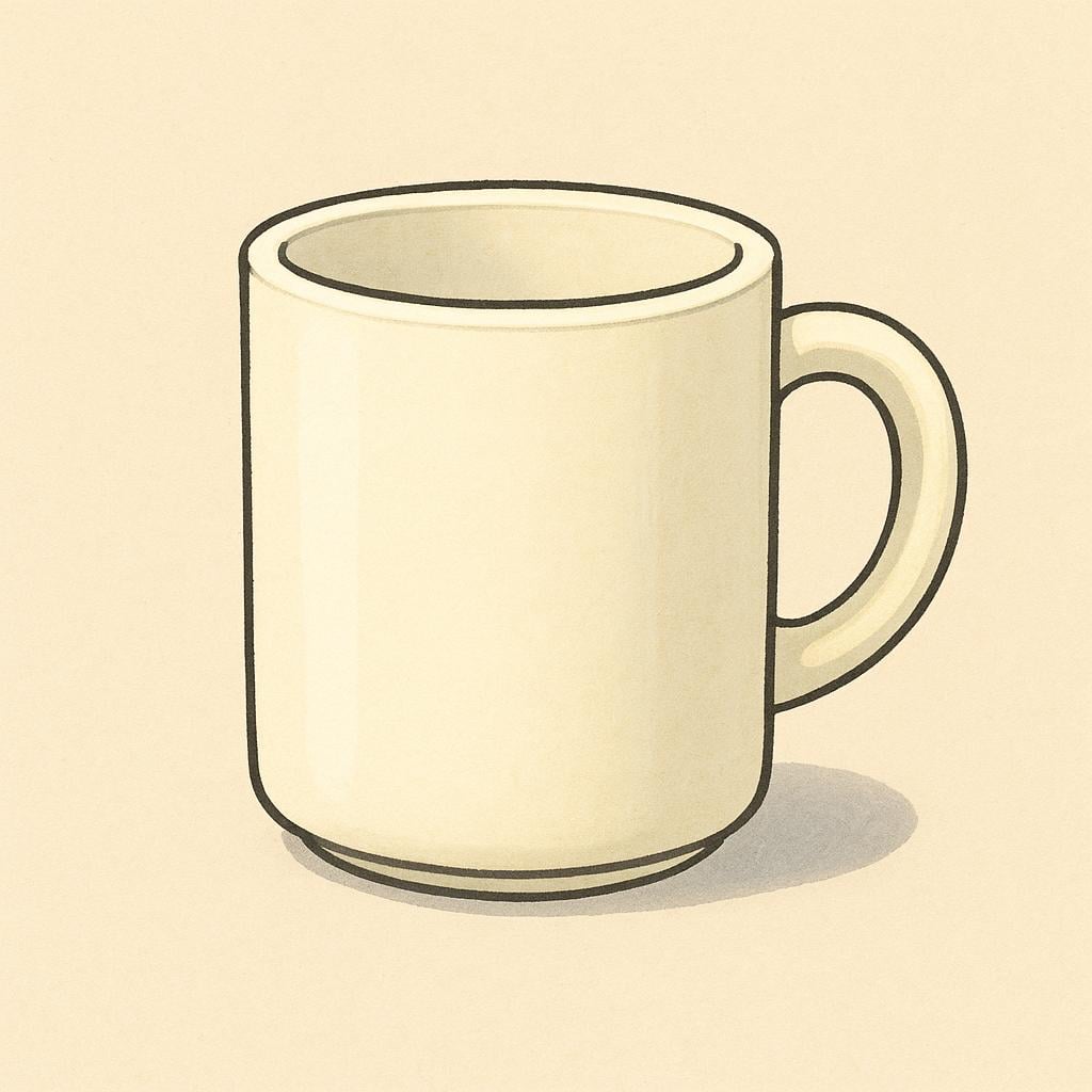 A plain coffee mug rendered in the pale, yellowish-white cream color.