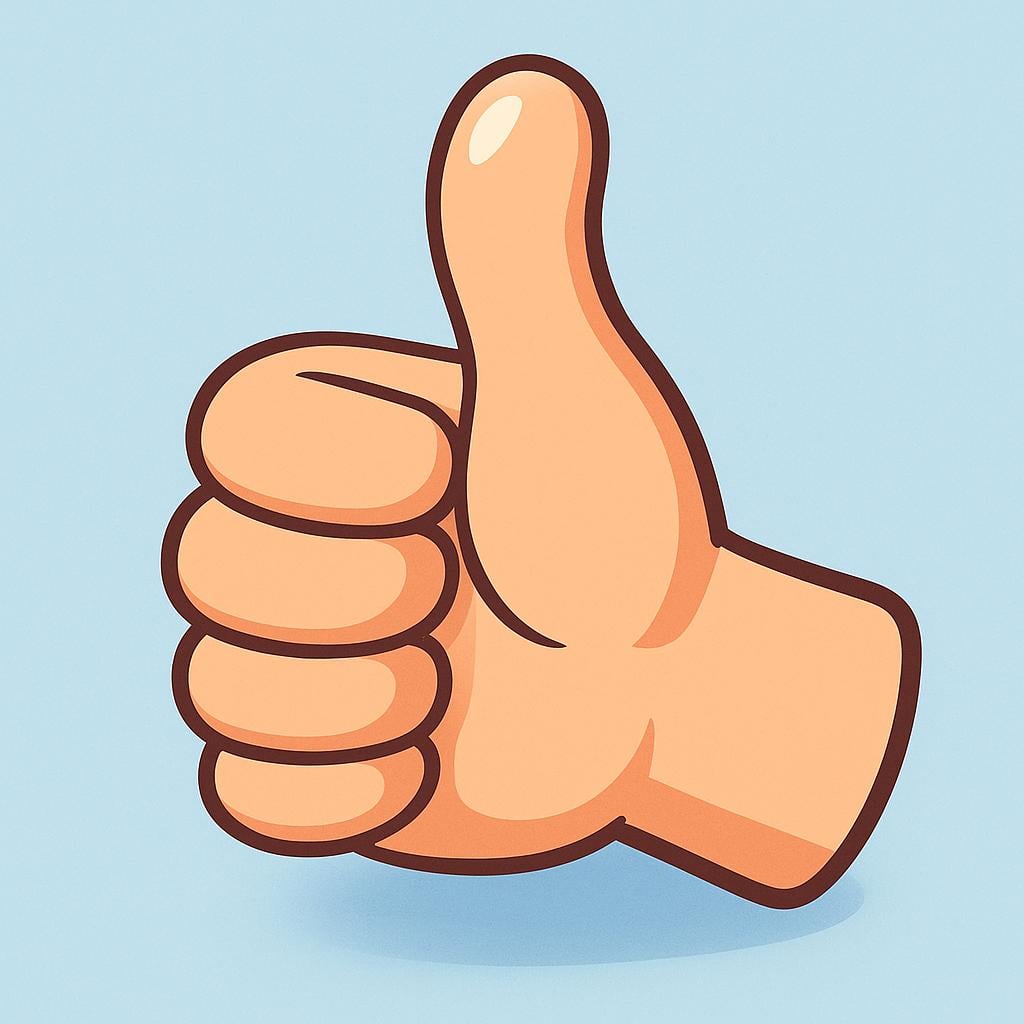 A simple cartoon hand giving a clear thumbs-up gesture against a neutral background, universally recognized as confirmation or a positive result.