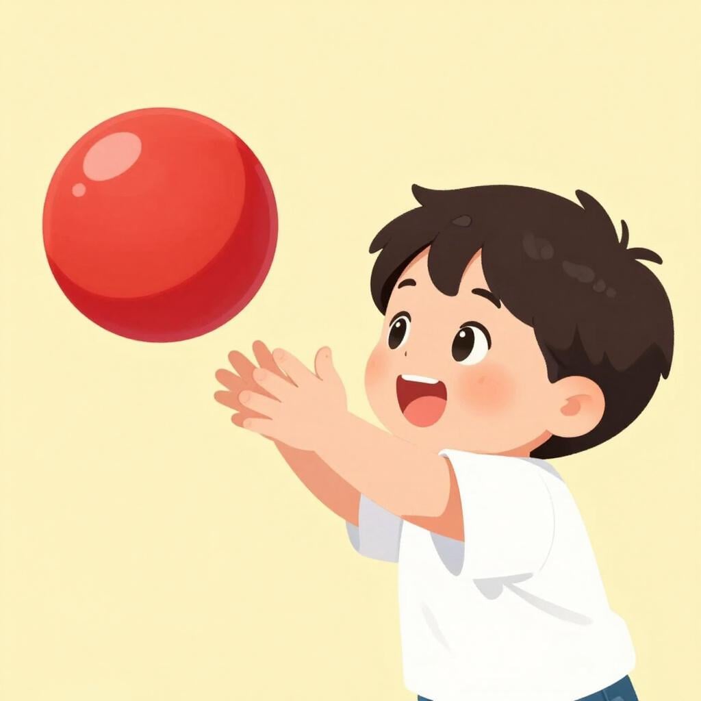 Un bambino piccolo proteso in avanti con gli occhi spalancati e un grande sorriso, che cerca un giocattolo colorato.